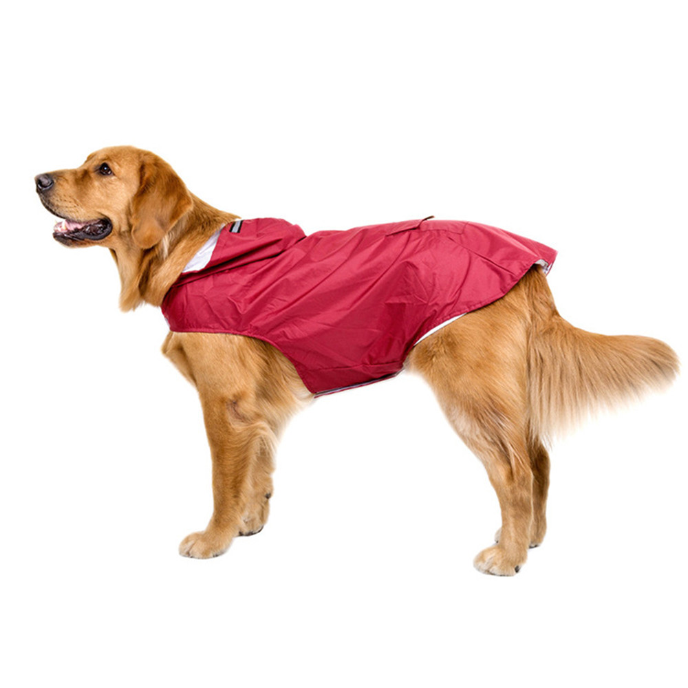 Capa de chuva para cães, jaqueta à prova d'água com capuz, poncho de chuva para animais de estimação, roupas com listra reflexiva, acessórios para capa de chuva para cães ao ar livre: M / Vermelho