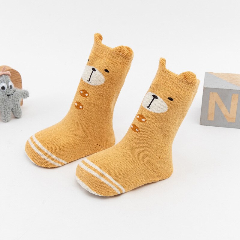 3 pares/lote 0-2 ano bebê inverno quente meias grossas meias de toalha de tubo alto crianças meninos meninas anti-deslizamento meias de bebês acessórios: Bear 3 Pairs / 12-24M