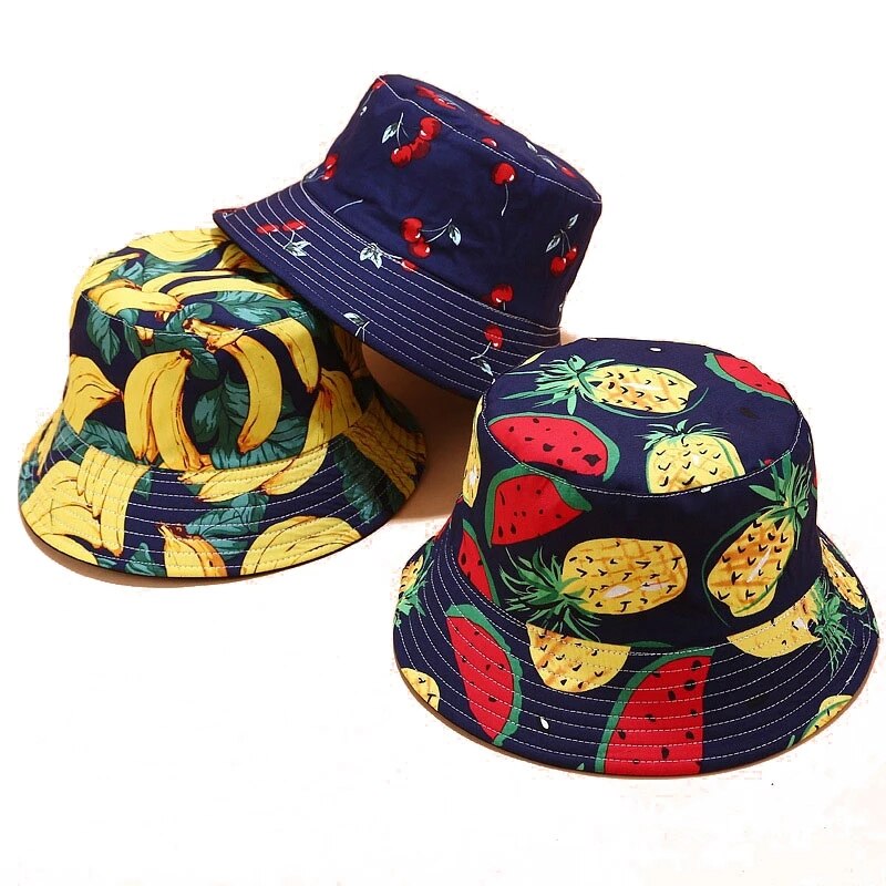 Avocado kapelusz typu Bucket kobiety męskie lato Panama kapelusz Hip-Hop czapki dwustronny nadruk z owocami banan arbuz plaża kapelusz rybaka