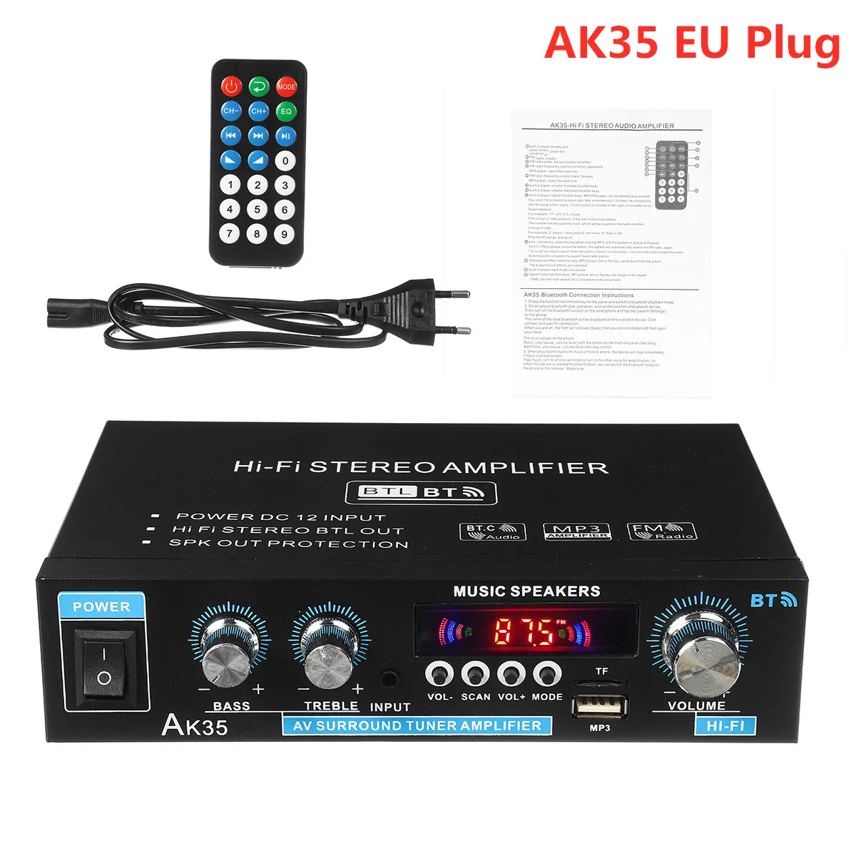 AK35 380 800W amplificadores digitales para el hogar Audio 110-240V potencia de Audio de graves amplificador bluetooth Hifi FM altavoces subwoofer de música automática: TRANSPARENT