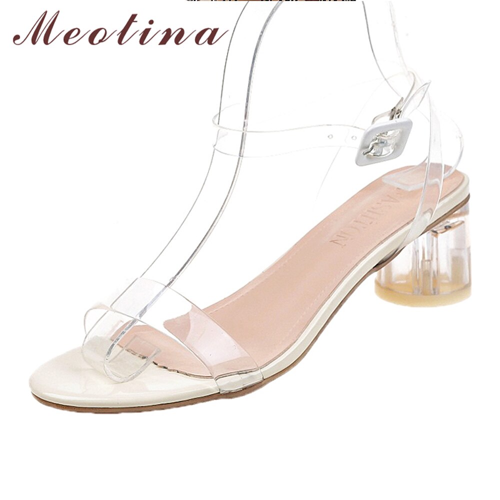 Meotina Summer Sandals Women Shoes Transparent Thick High Heels Shoes Buckle Open Toe Ankle Strap Sandals Female Size 35-39