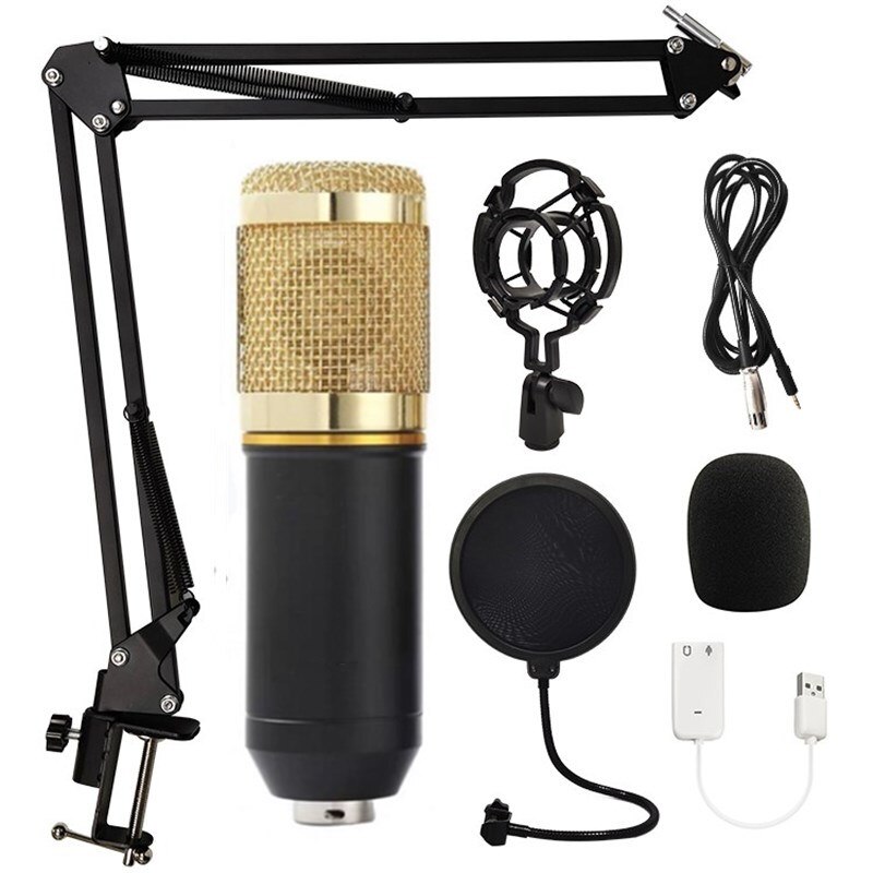 Micrófono de estudio BM 800, condensador, micrófono de grabación de sonido para ordenador, Podcast, TikTok: golden