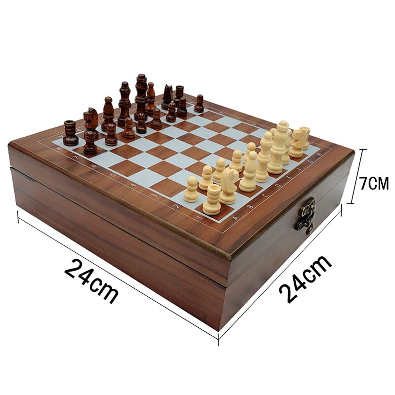 2 Styles Magnetic Wooden Folding Chess Set Felted Game Board Interior 24cm*24cm Storage Adult Kids Family Game Chess Board: Chocolate