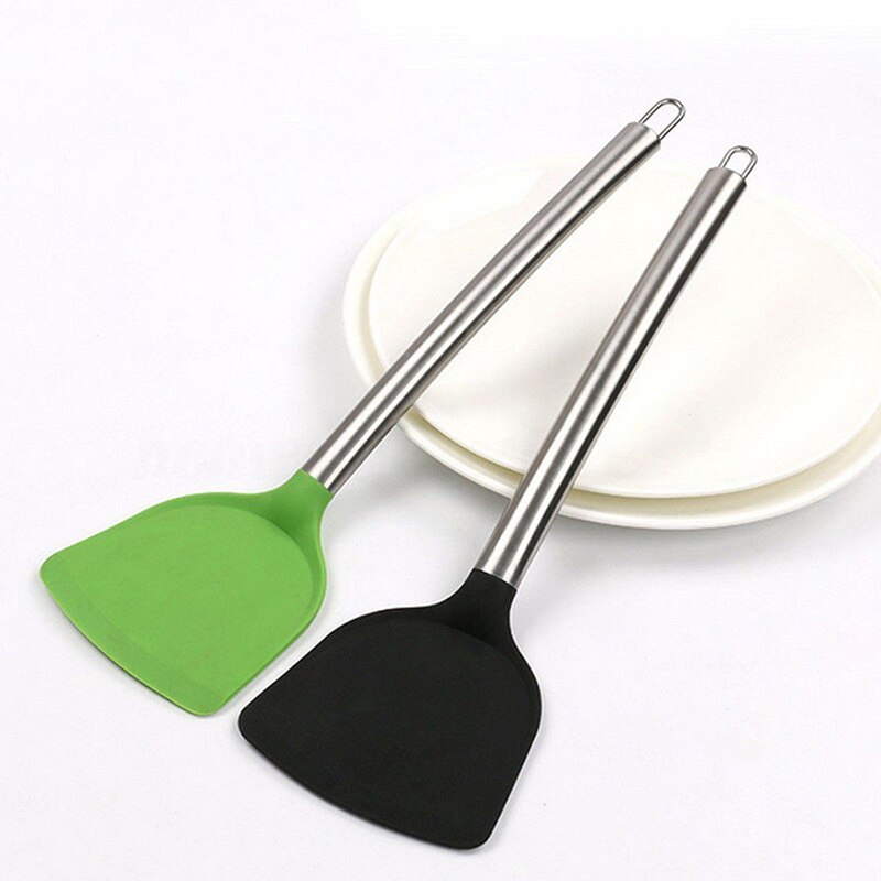 Green/Black Food Grade Silicone Spatula Non Stick Spatula Pancake Omelets Slice Turner Kitchen Utensils