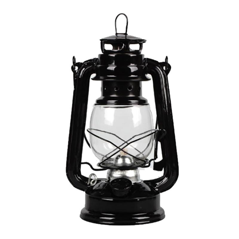 Lámpara de queroseno Retro clásica, linternas regulables, mecha, portátil, decoración de Camping, HX6D: Black
