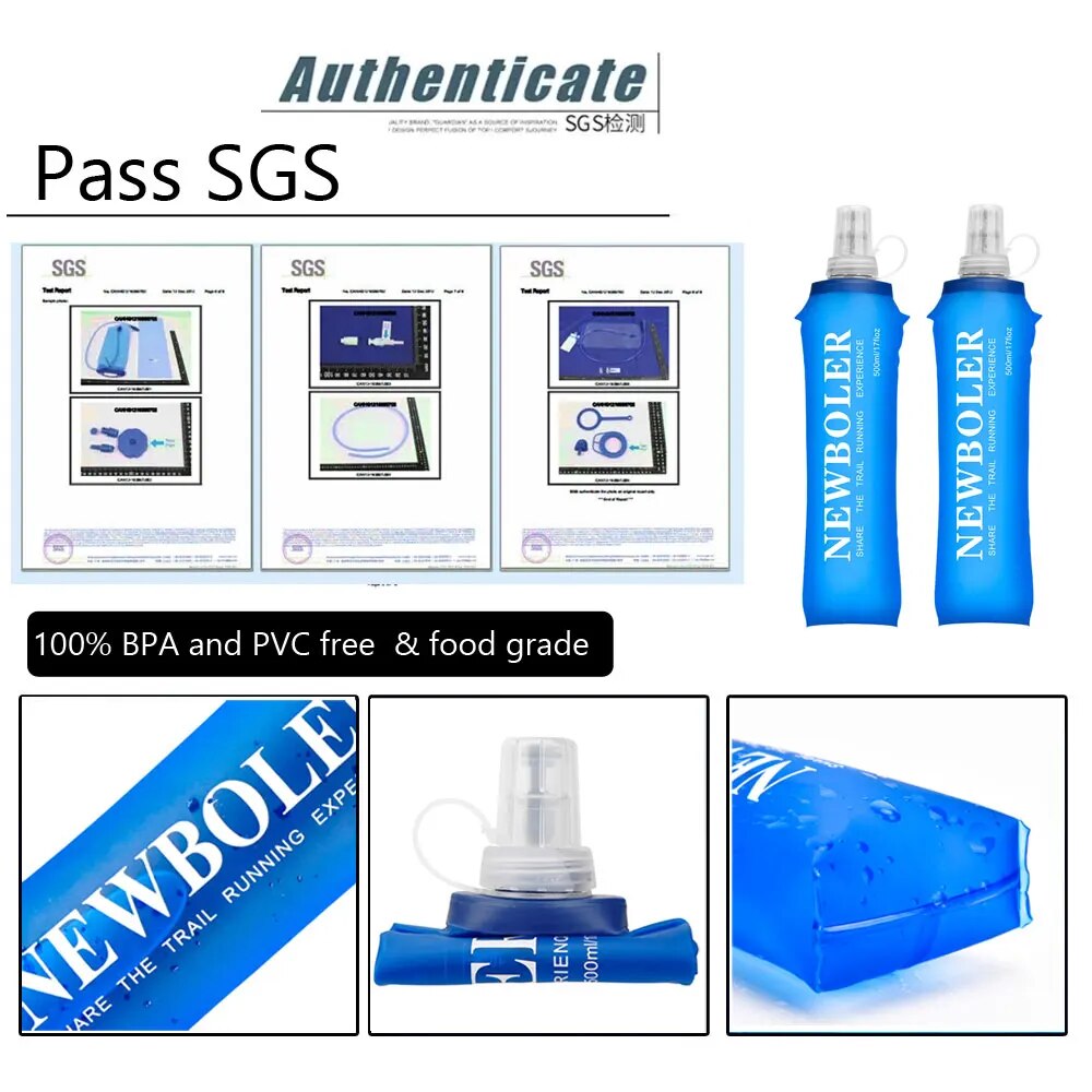 NEWBOLER 250 ml 500 ml Wasserflasche, TPU, faltbar, weiche Flasche, Sport-Wasserflasche, Wasserbeutel, zusammenklappbare Wasserflasche, Laufen, Camping