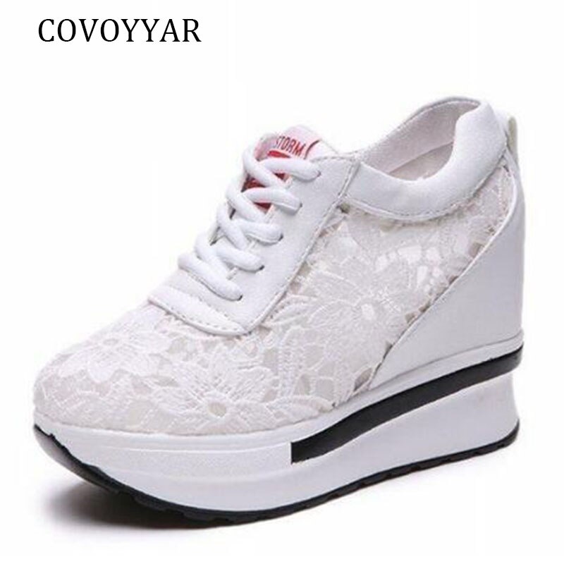 thumbnail interactive-video image 1 of Women's High Heel Cheerleader Sneakers – Wedge Platforms, 3.5" Heel, Faux Leather 1 of 2