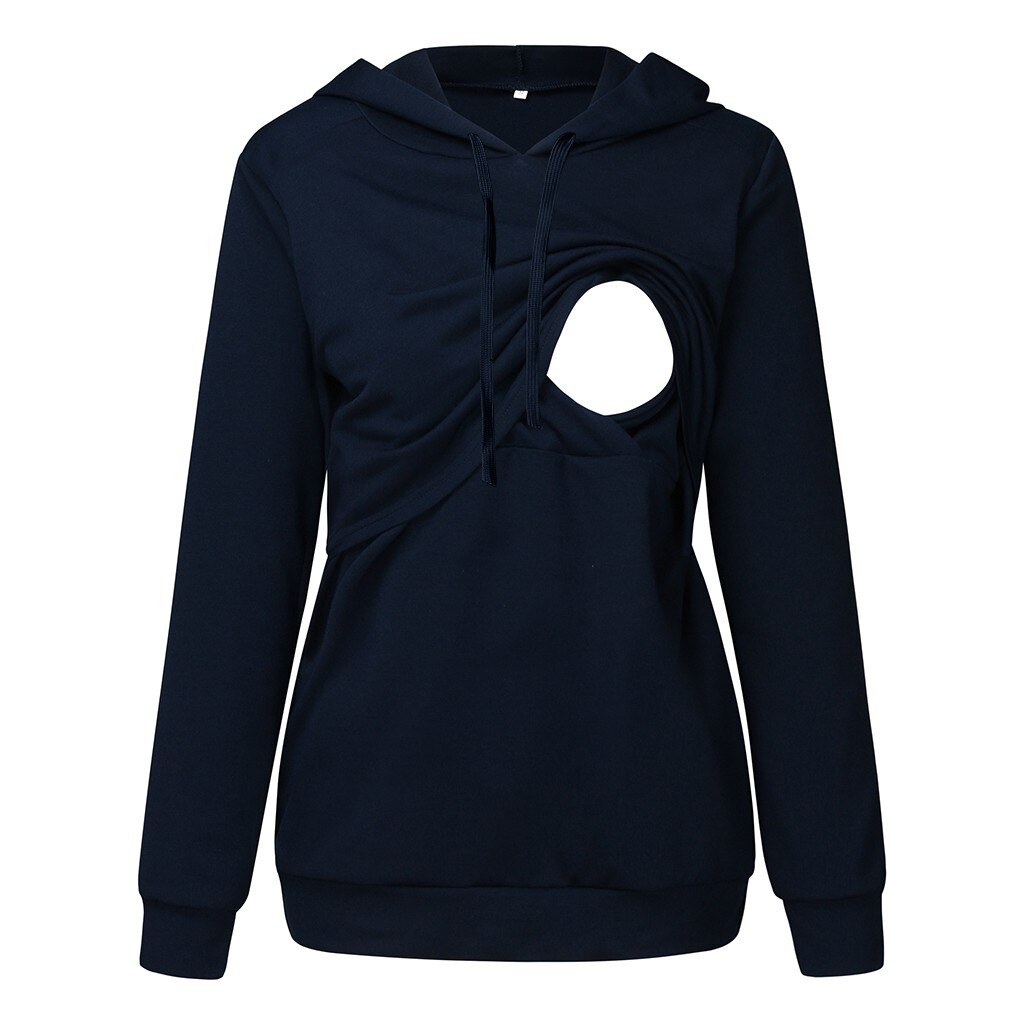 Top para amamantar lactancia Casual manga larga Mujer suéter con capucha invierno para alimentar ropa de embarazo para maternidad de talla grande: Navy  / XL
