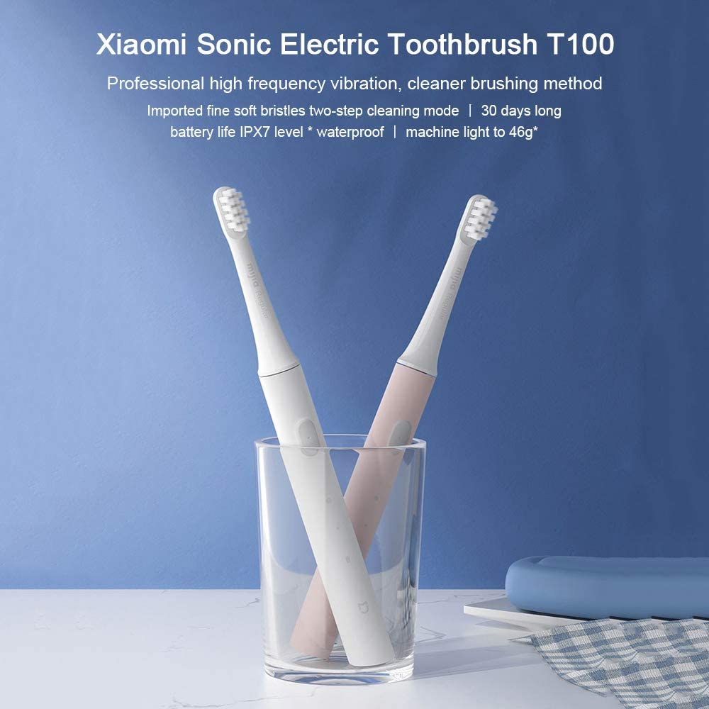 XIAOMI-cepillo de dientes eléctrico inteligente Mijia T100, cepillo de dientes sónico IPX7, resistente al agua, con cabezal