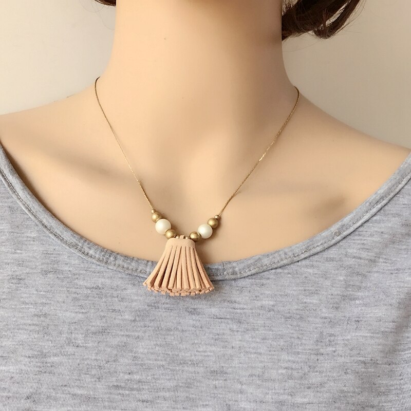 Simple Sweet Two Colors Choker Pendant Tassel Necklace
