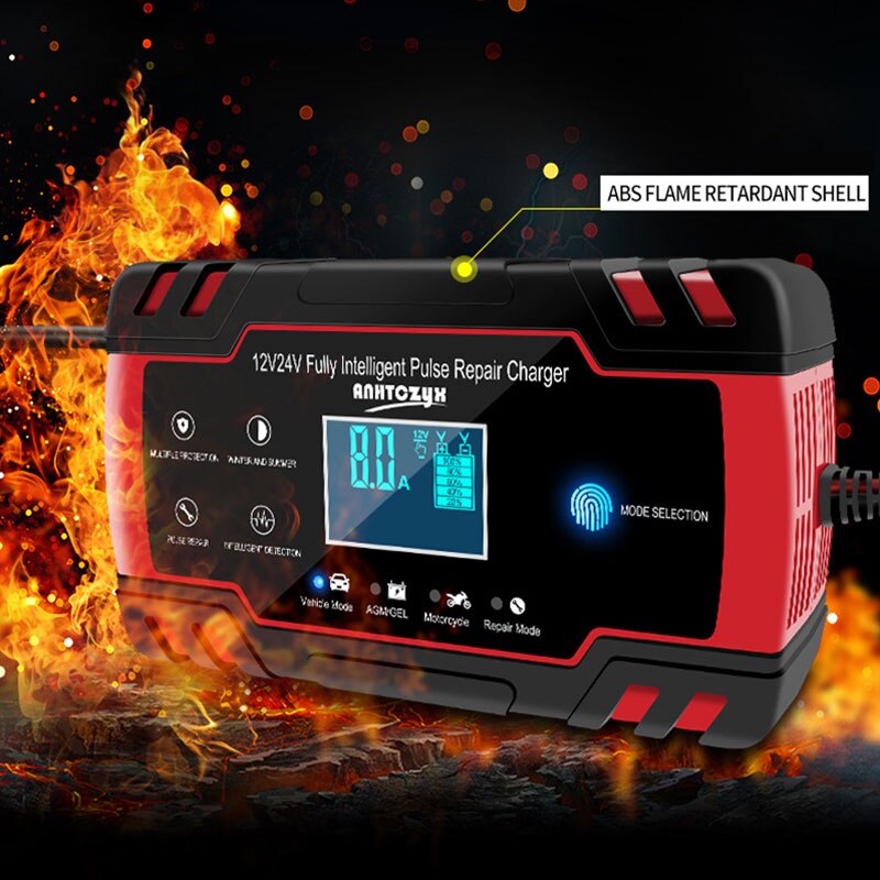 Chargeur de batterie 12v 24V 8a, réparation d'impulsions, écran LCD, Charge rapide intelligente, AGM, Cycle profond, GEL plomb-acide, chargeur automatique de batterie de voiture