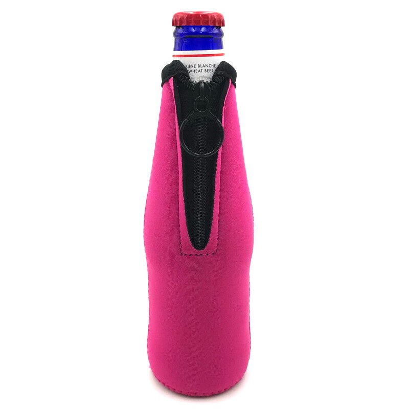 6pcs Beer Bottle Cooler Sleeves with Ring Zipper Collapsible Neoprene Insulators for 12oz 330ml Bottles Party Drink Coolies: Rose
