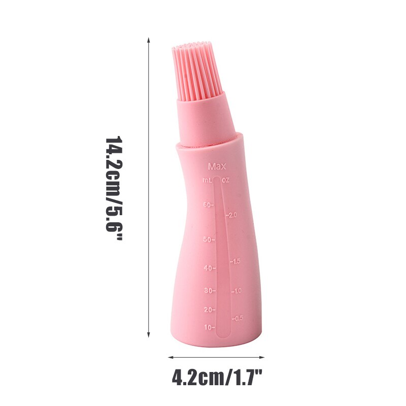 Silicone Oil Bottle Barbecue Brush With Cap Oil Brush With Scale Bread Cake Butter Bread Pastry Brush BBQ Accessories Grill Tool: 14.2 x 4.2 CM Pink