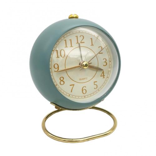 Mini Cute Desktop Metal Round Alarm Clock Night Light Home Bedroom Decoration: Light Blue