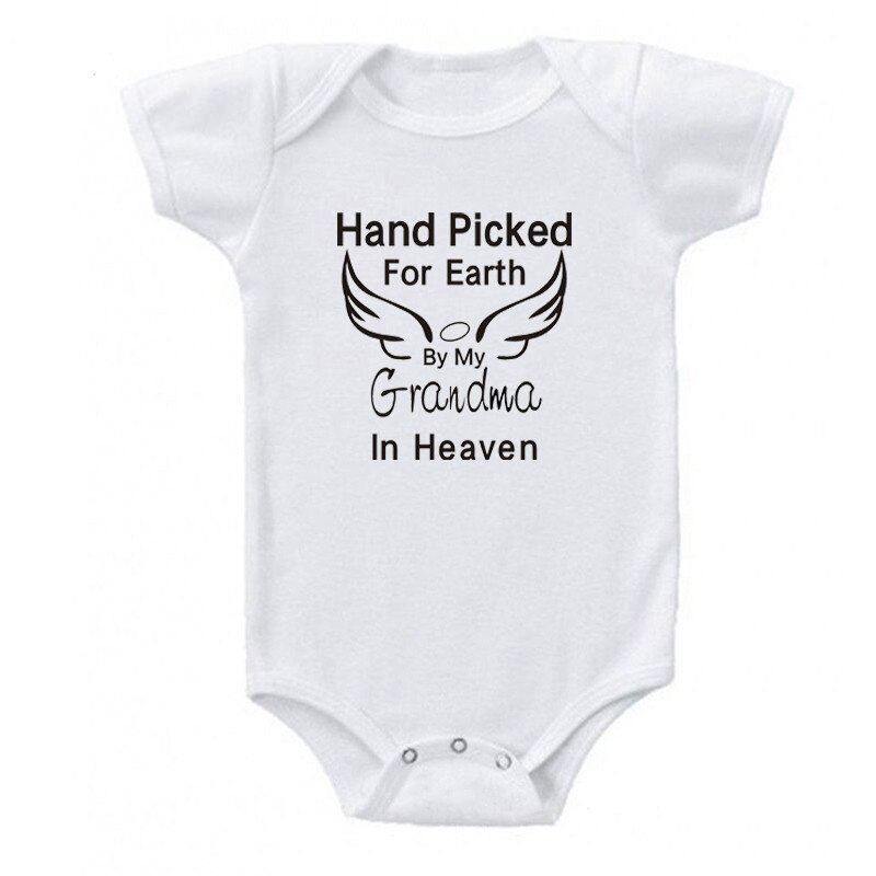 Body en coton pour bébé | Combinaison pour -né, taillée à la main pour la terre et ma grand-mère du ciel, vêtements d'été blancs à manches courtes