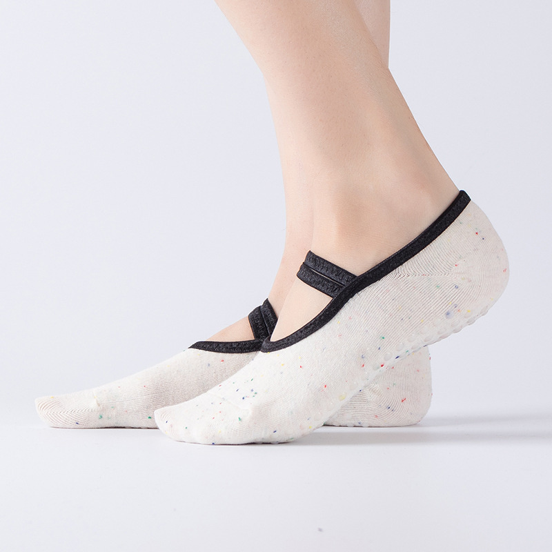 Chaussettes antidérapantes en coton pour femmes, pour Yoga, Ballet, Pilates, Fitness, danse, bande antidérapante: Beige