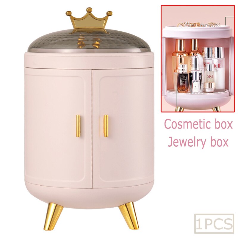 Luxus Dreh Schmuck Lagerung Kasten Haushalt Ohrringe Halskette Anzeige Stand Hohe Kapazität retro Bildschirm Schmuck Organizer fallen: Rosa Kosmetik Kasten