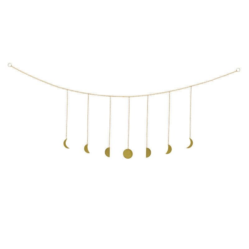 Décoration murale suspendue en forme de lune ou de soleil, pièce ronde en métal, pour salon, pour enfants, avec chaînes: B1-2pc