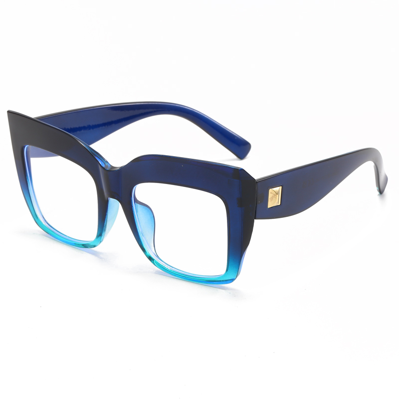 Monturas de gafas cuadradas de gran tamaño para mujer, gafas de azul antiluz azul, lentes ópticos, gafas grandes de de lujo para mujer: Azul marino