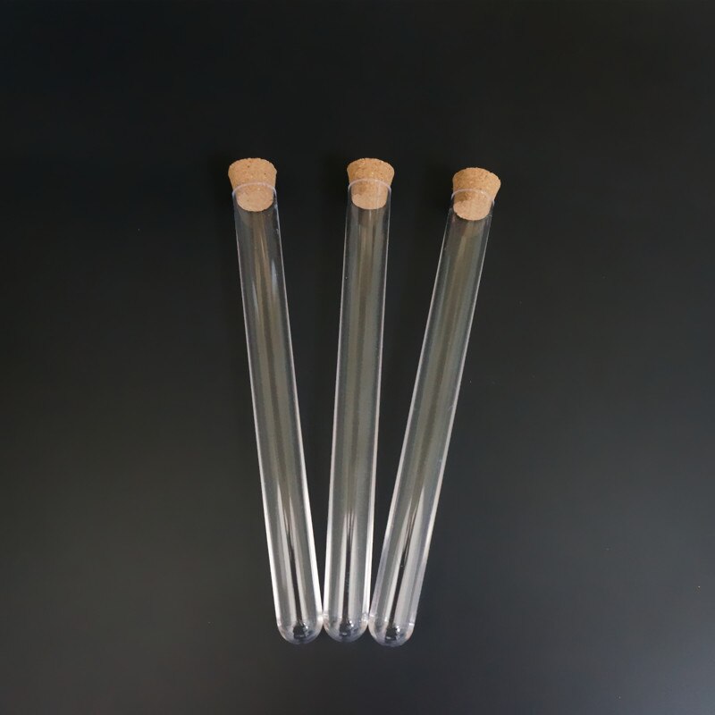 Tubos de ensayo de plástico transparente con corcho, tubo redondo de ensayo de laboratorio, tapón de plástico transparente, vial, 15x150mm, 50 Uds.