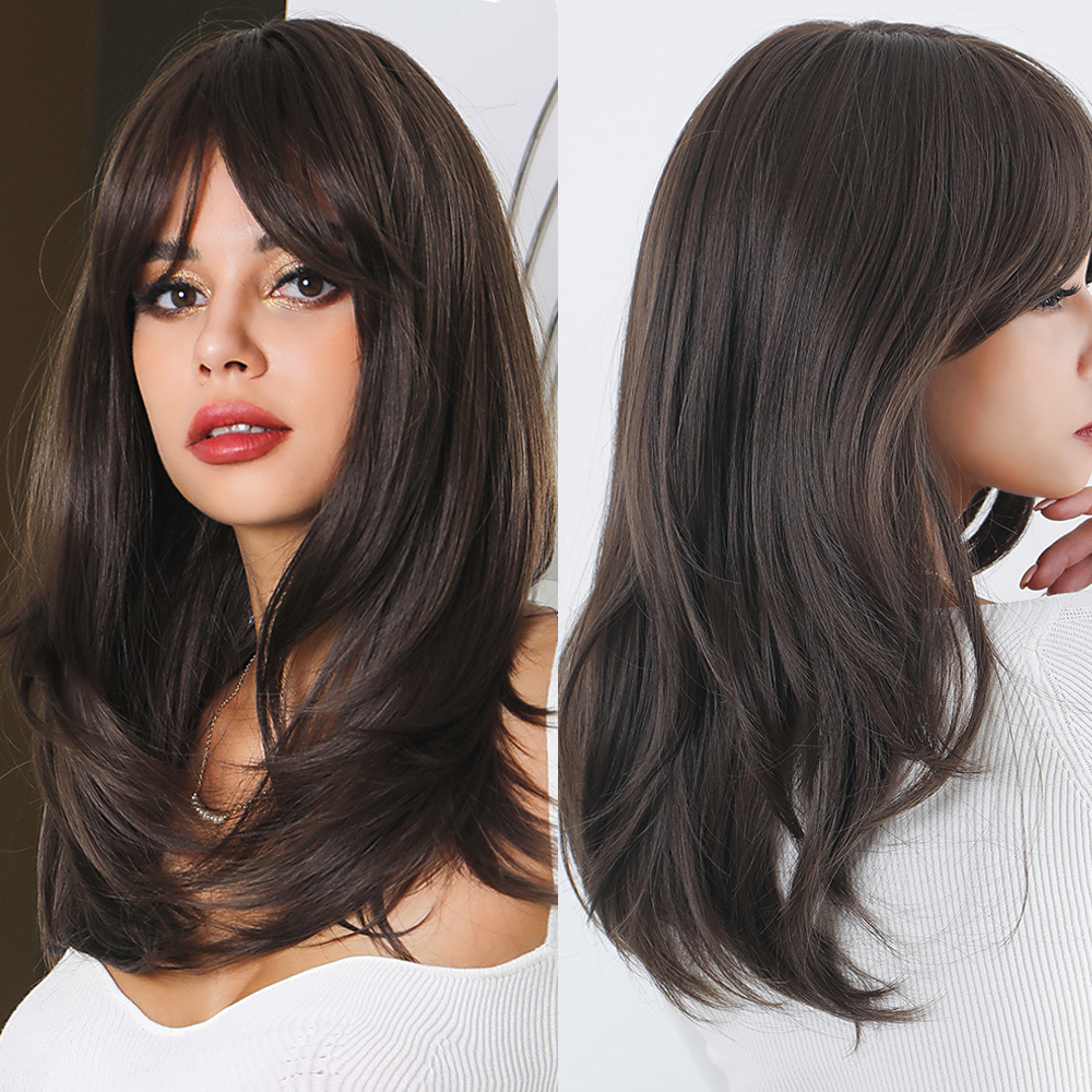 Element 16 Inch Synthetic Wig With Bangs Natural Headline Ombre Brown Color Cosplay Party Replacement Wigs for Women: LC8015