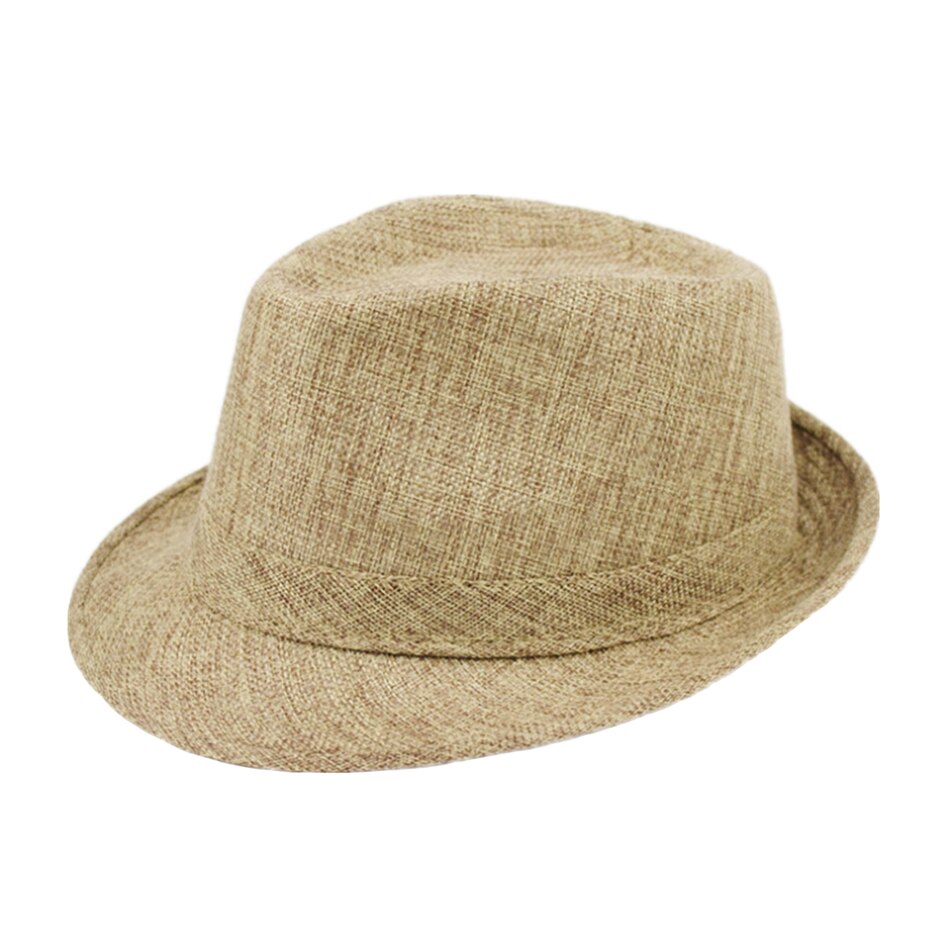 SHOWERSMILE-chapeaux Fedora pour hommes, casquette de plage d&#39;extérieur uni en lin uni, kaki, Style britannique, pour le printemps et l&#39;été: Khaki