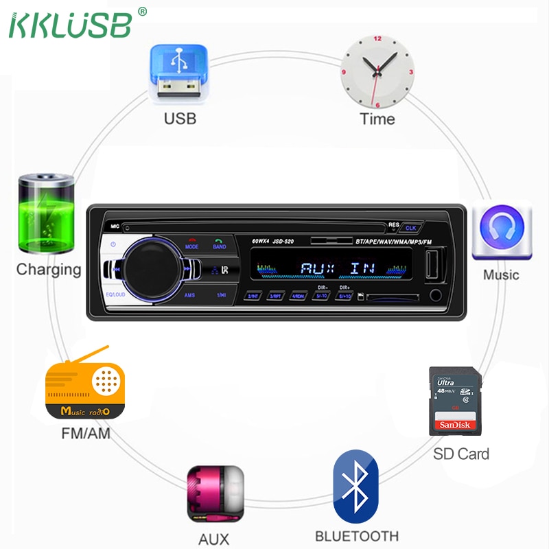 Bluetooth Autoradio Autoradio Radio FM Aux Ingang Ontvanger SD USB JSD-520 12V In-dash 1 din 12pin auto MP3 Multimedia Speler