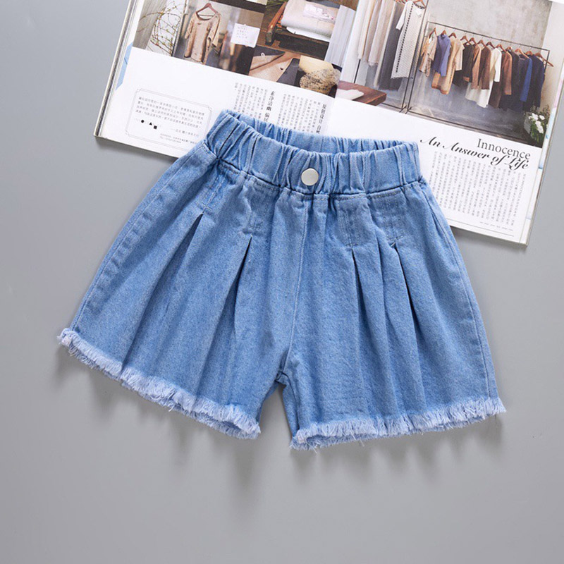 Kids Girl 5-12 Years Denim Shorts Summer Heart Print Elastic Waist Pants Girl Bottoms: Plain / 8T