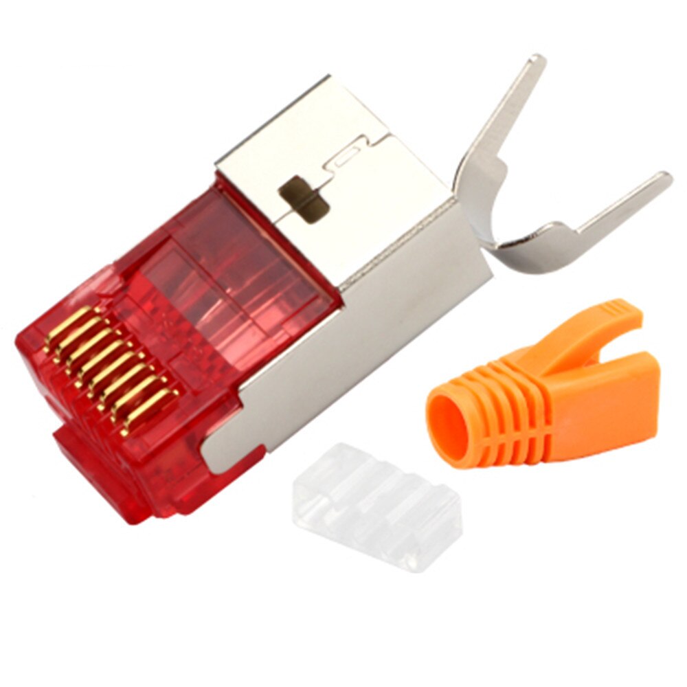 Juego de 5 conectores Rj45 Cat7 de , adaptador de Cable Lan de cabeza de cristal, 10gb, Cable de red Ethernet 8p8c, enchufe Modular de protección de Metal: Red / 50pcs