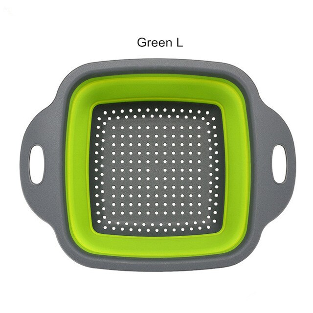 Escurridor de lavado plegable con mango cesta de filtro para verduras de fruta colador plegable de silicona contenedor de herramientas de almacenamiento de cocina: Green L A