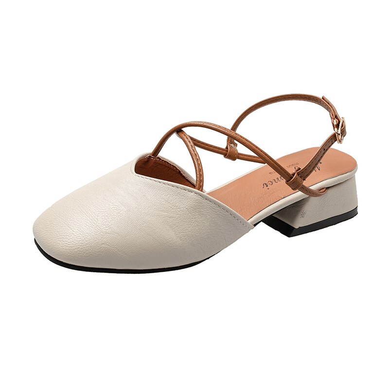 summer thick med-high heel close square toe sandals women retro hollow cross band buckle slingback gladiator sandalias