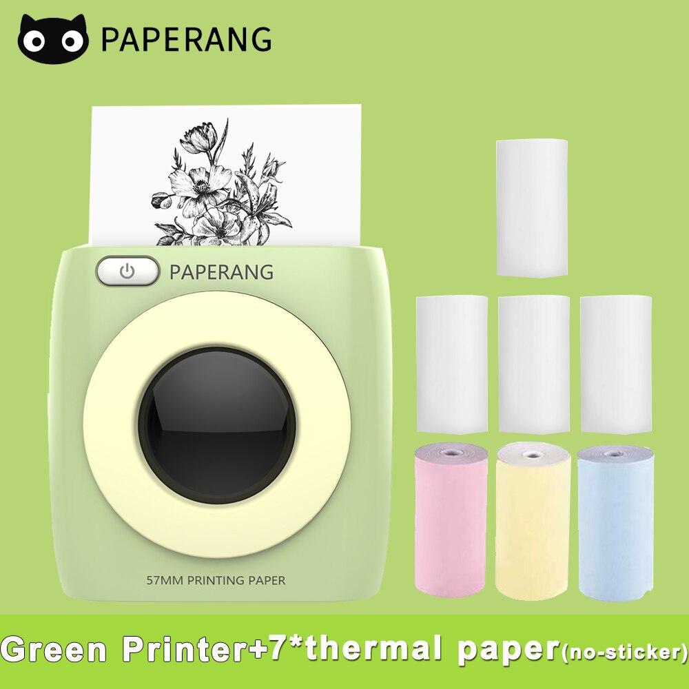 PAPERANG P2 Pocket Mini Printer 300dpi BT Wireless Printer Portable Thermal Printer for Photo Picture Receipt Label Sticker: GR-7Rolls No Sticker