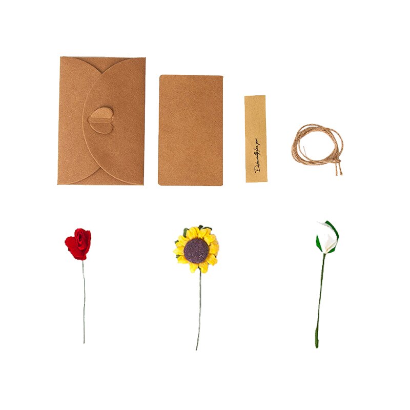3Pcs Mini Envelope Vintage DIY Kraft Paper Invitation Greeting Card W/ Handmade Dry Flower Wedding Party Invitation Card