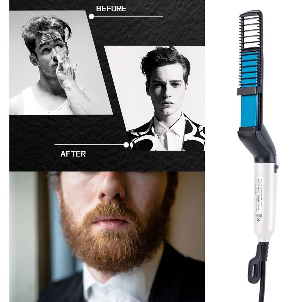 Multifunctional Hair Comb Quick Beard Straightener Curling Curler Show Cap Men Beauty Hair Styling Tool