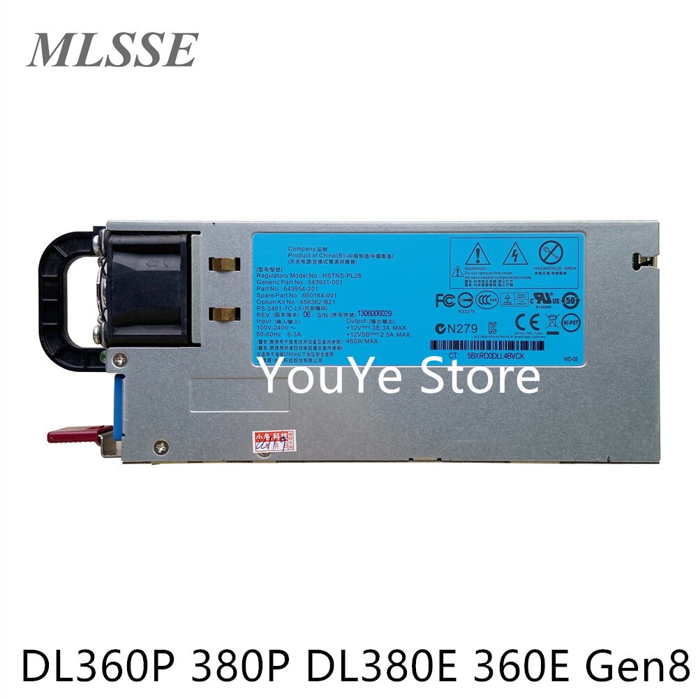 Voor Hp DL360P 380P DL380E 360E Gen8 460W Server Power HSTNS-PL28 643931-001 643954-201 660184-001 656362-B21 Voeding