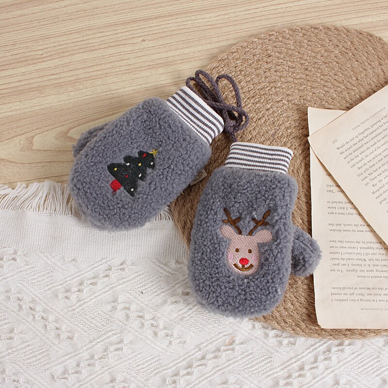 Macaron kleur kerst wind kinderhandschoenen winter fluweel kerstboom cartoon hert babymeisje halter handschoenen 2-6t: Ah2755 grijs