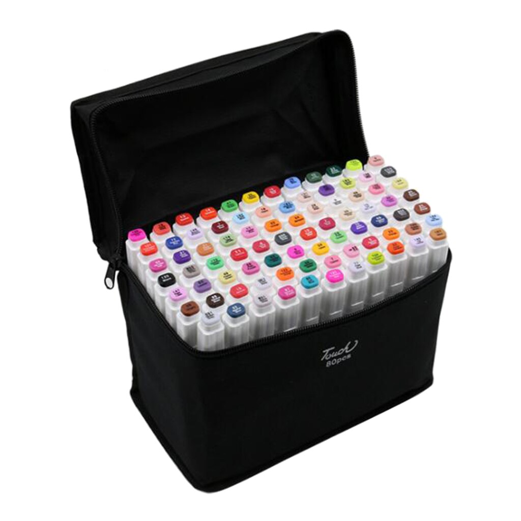 Juego de rotuladores gráficos de doble punta, Set de 80 colores, Alcohol, punta fina: White
