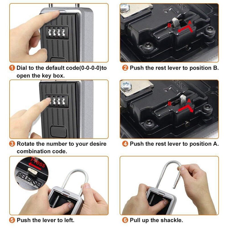 4-Digit Key Lock Box Combination Wall Mounted Lock Box Weatherproof Resettable Portable Lock Box (with Waterproof Cover)