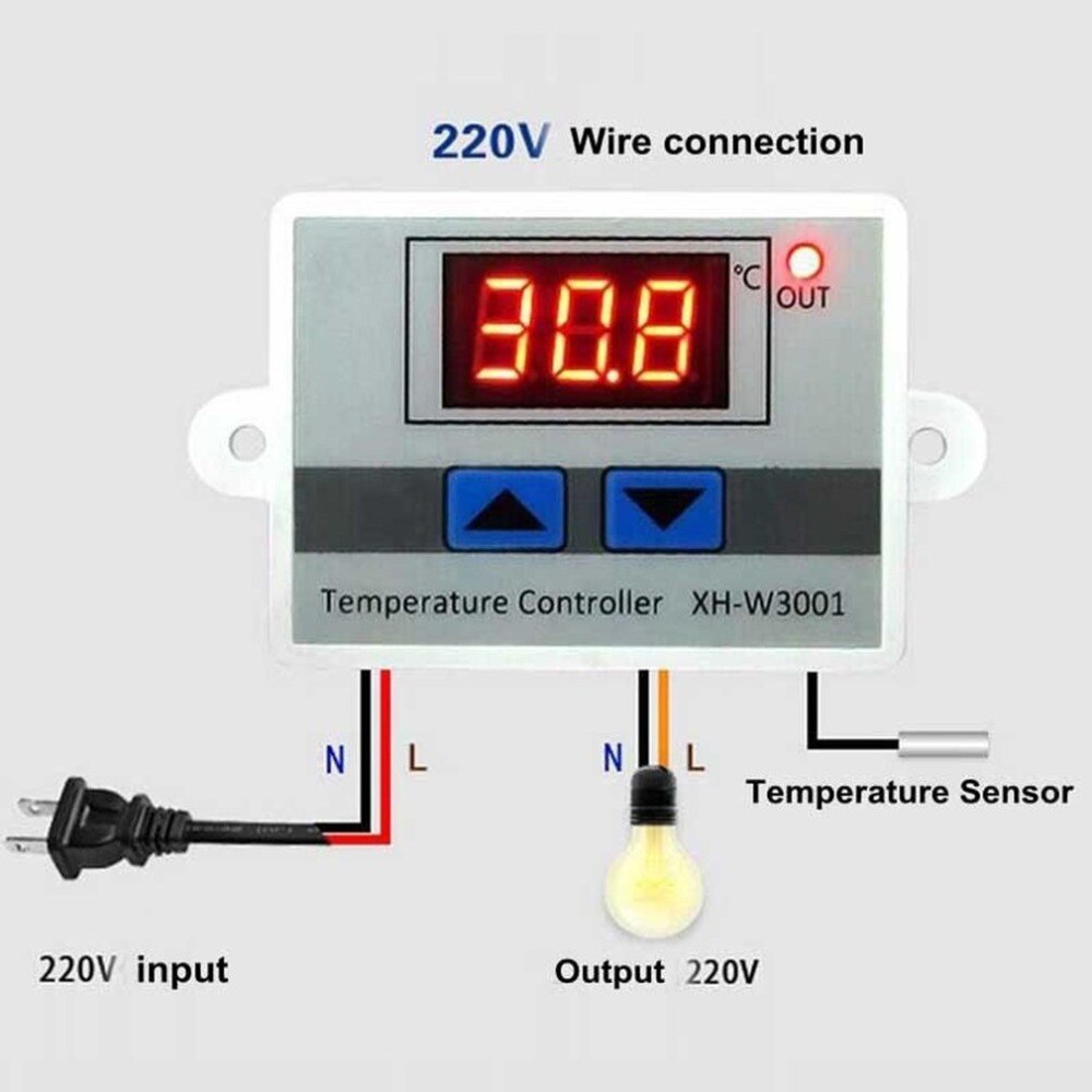 220V Digital LED Temperature Controller Thermostat Switch Waterproof Probe Wire Connect High Sensitivity Temperature Sensor