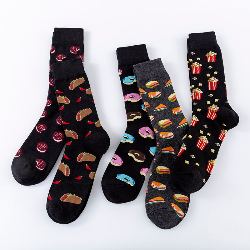 Moda mulaya glada strumpor män/kvinnor chili tortilla kex smörgås popcorn mörk mat serie roliga strumpor han skateboard strumpa