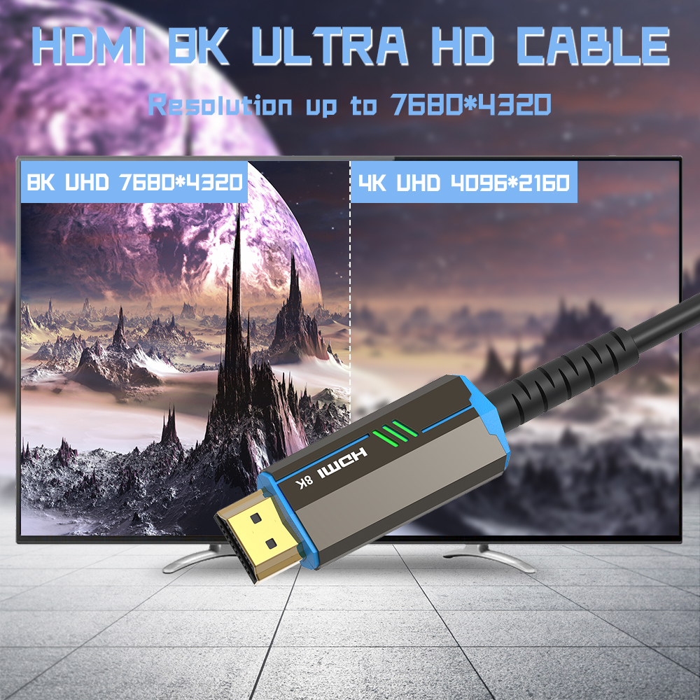 LMCNZZ Kabel światłowodowy HDMI 2.1 Rozdzielacz zgodny z HDMI Kabel 8K/60Hz do projektora HD TV Komputer Odtwarzacz DVD Ultra High Speed