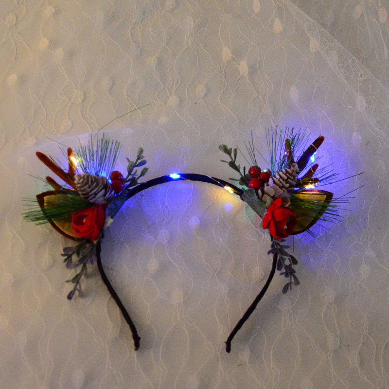 Diadema navideña con orejas de elfo para niños, diademas luminosas con luz LED, accesorios para el cabello para de navidad: 07