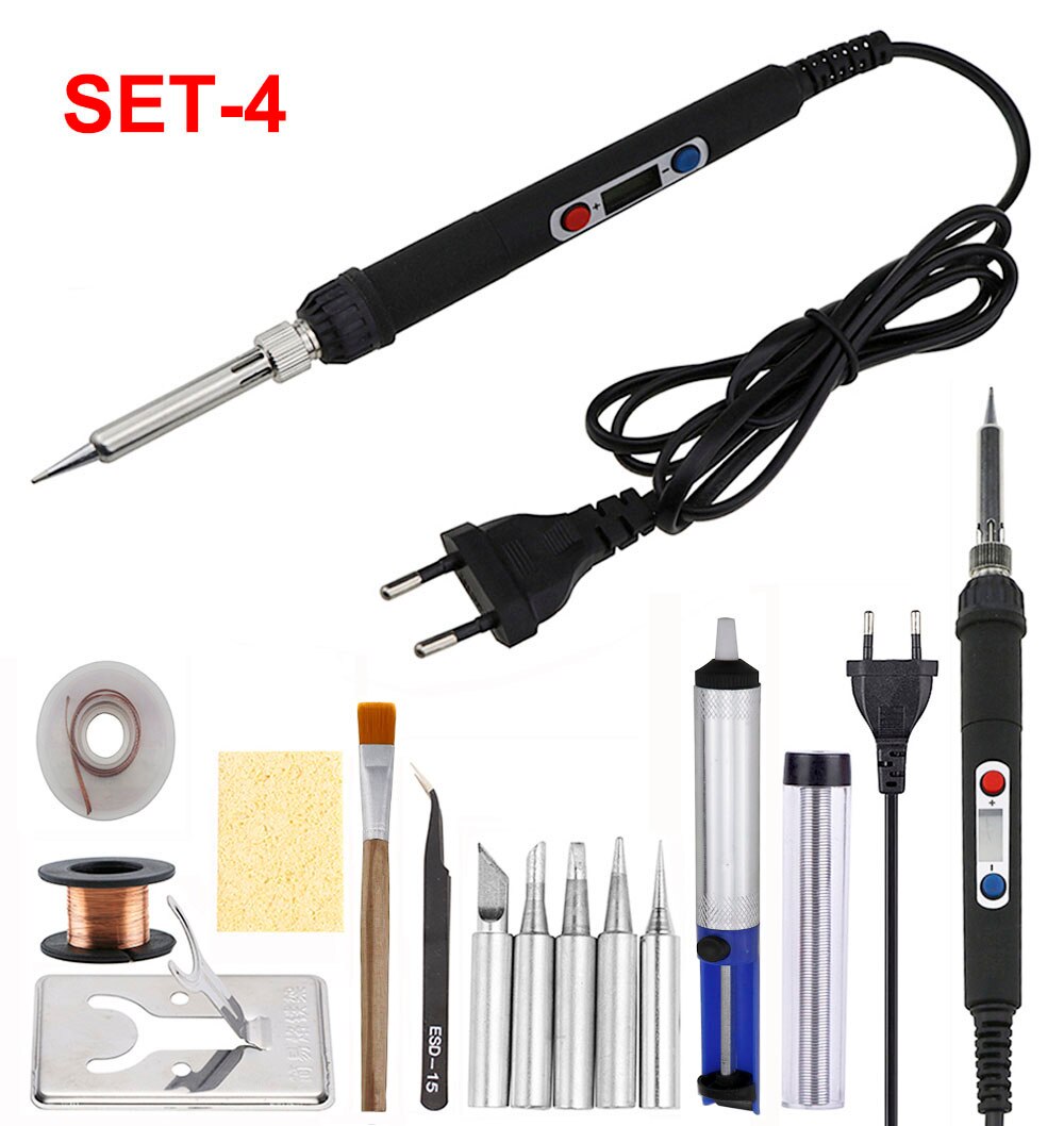 80W Electric Soldering Iron Adjustable Temperature 220V 110V Welding Solder iron Rework Station Desoldering Repair Tools Kit: 220V EU Plug / SET-4