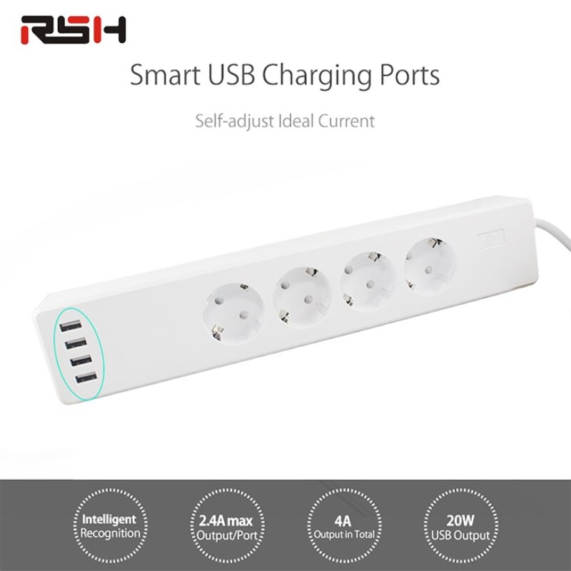 Wifi Smart Power Strip 4 EU Outlets Plug with 4 USB Charging Port Timing App Voice Control Work with Alexa Google Home Assistant