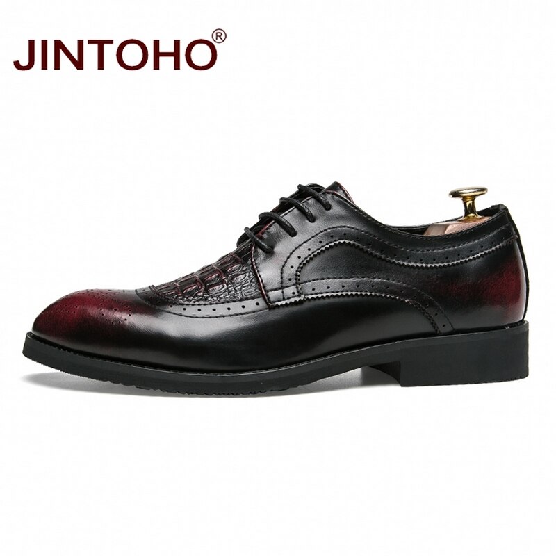JINTOHO Pointed Toe Men Formal Shoes Breathable Men Dress Shoes Brand Men Leather Shoes Dress Men Moccasins
