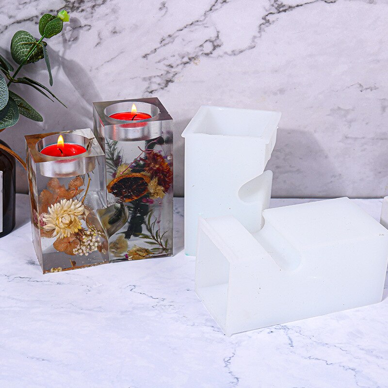 Cuboid Love Heart Candle Holder Silicone Mold Candlestick Epoxy Resin Mould Home Decoration Jewelry Making Tools DIY Crafts