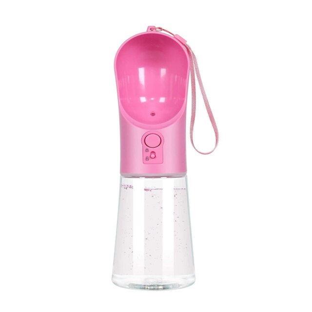 Bouteille d'eau portable pour chien et chat 400ml avec verrouillage à une clé, pour voyage en plein air: Rose