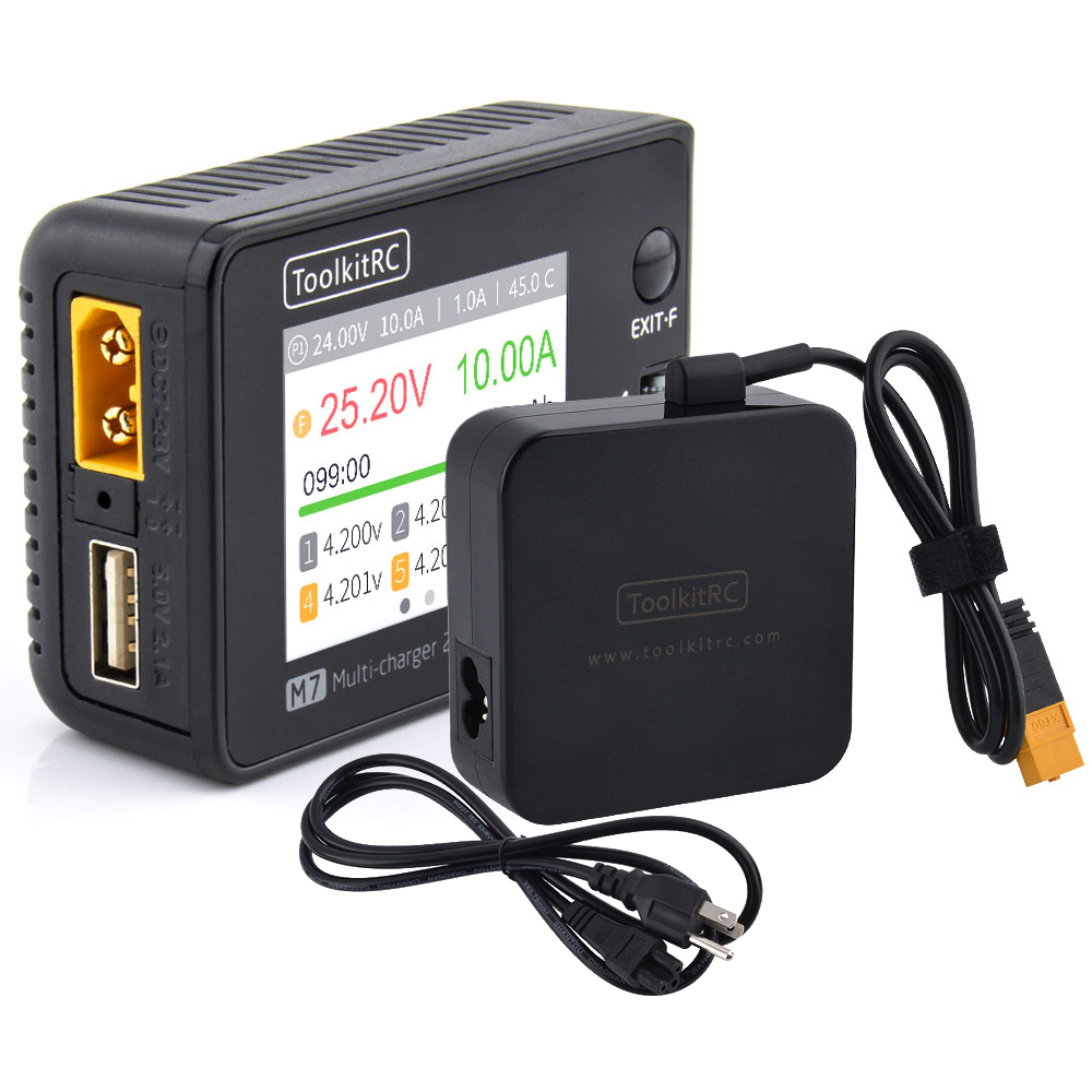 ToolkitRC M7 200W 10A DC cargador/descargador de equilibrio adaptador ADP100 (UE/EE. UU.) para batería Lipo LiHV LiFe Lion RC 1-6S