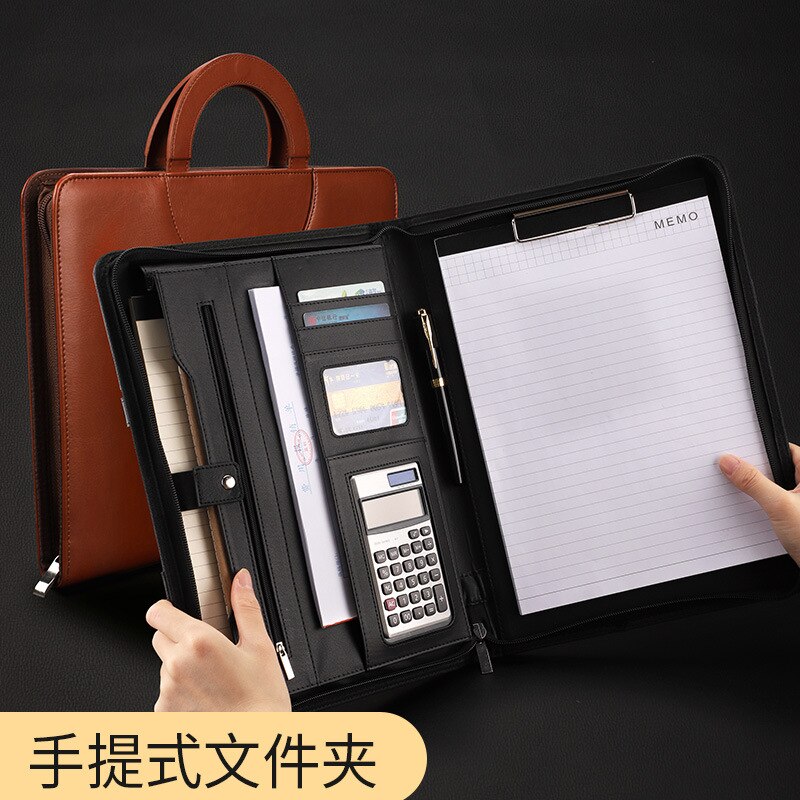 Zippered Leather Padfolio Portfolio Folder Interview Resume Document Organizer with 11 Inch Tablet Sleeve for ipad