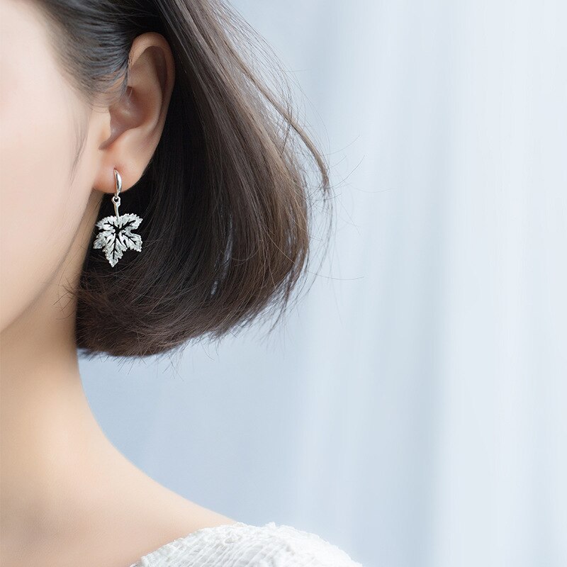 MloveAcc 100% Dell'argento Sterlina 925 di Autunno Albero di Acero Foglie Orecchini A Pendaglio Per Le donne di Lusso Gioielli In Argento di San Valentino Regalo di Giorno